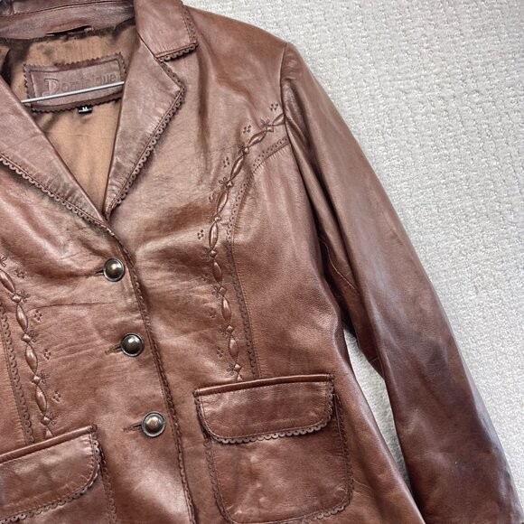 VTG Dominique Western Brown Leather Jacket Women's M Hipster Biker Pockets - Picture 4 of 16